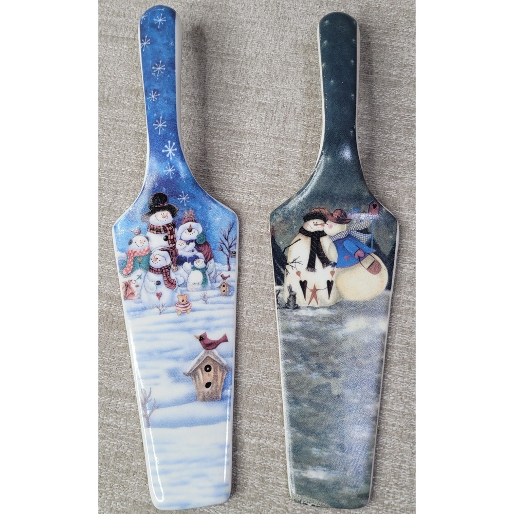 Pair of Ceramic Pie Cake Serving Spatulas Snowman Frosty Christmas Holiday
